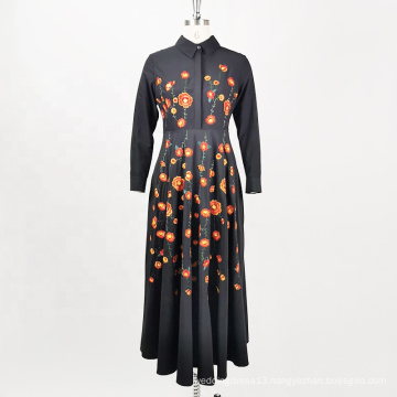 2020 Spring Printed High Waist Dress Long Sleeve Lapel Dresses For Women
